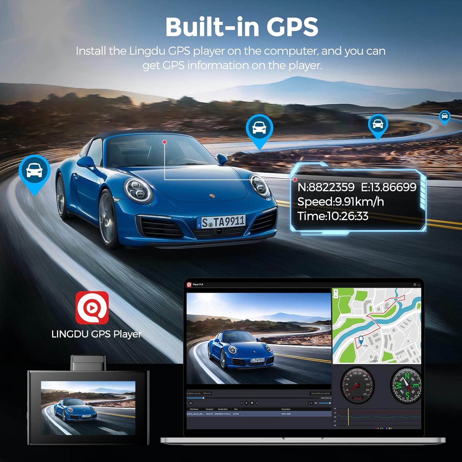 Lingdu LD02Lite 4K+1080P Front and Rear Dash Cam – Voice Control, 5G WiFi, GPS, Parking Monitor, 170° Wide Angle, Night Vision, Loop Recording, G-Sensor, 64GB Card Included