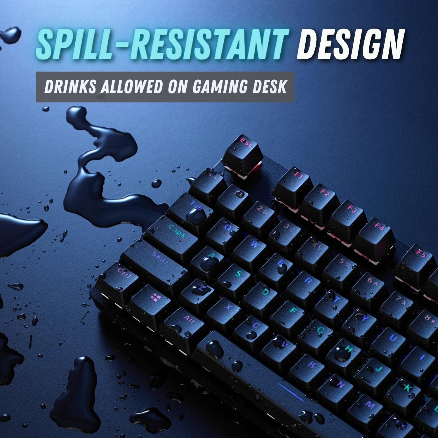 لوحة مفاتيح ألعاب سلكية ميكانيكية مضيئة بتقنية RGB من رابو VPRO V500 بتصميم مريح بالعربية والإنجليزية