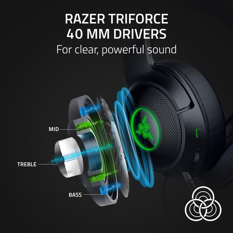 Razer Kraken Kitty V2 - سماعة رأس سلكية RGB مع أذنين كيتي (إضاءة تفاعلية، ميكروفون قلبي فائق الوضوح، مشغلات Triforce 40 مم، صوت محيطي 7.1) أسود