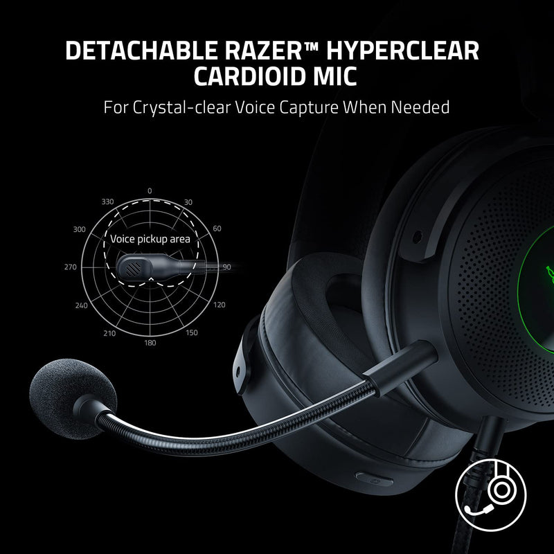 سماعة الألعاب Razer Kraken V3 HyperSense السلكية USB بتقنية اللمس: محركات Triforce Titanium مقاس 50 مم - ميكروفون قابل للفصل