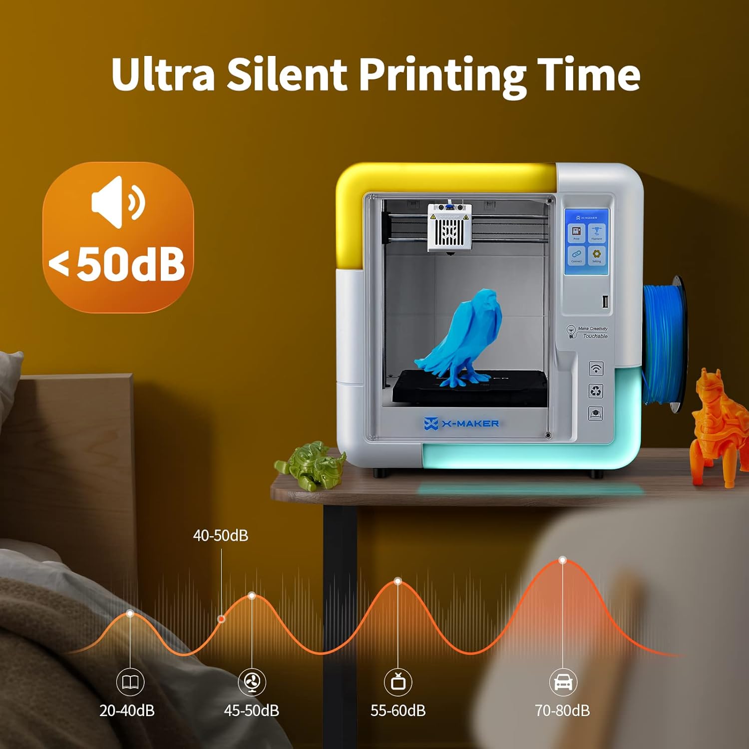 AOSEED X-Maker 3D Printer for Kids and Beginners, Fully Assembled High-Speed 3D Printer with 8 PLA Filament Set, Leveling-Free Bed, Wi-Fi Printing, Resume Printing, Silent, High Precision, with App