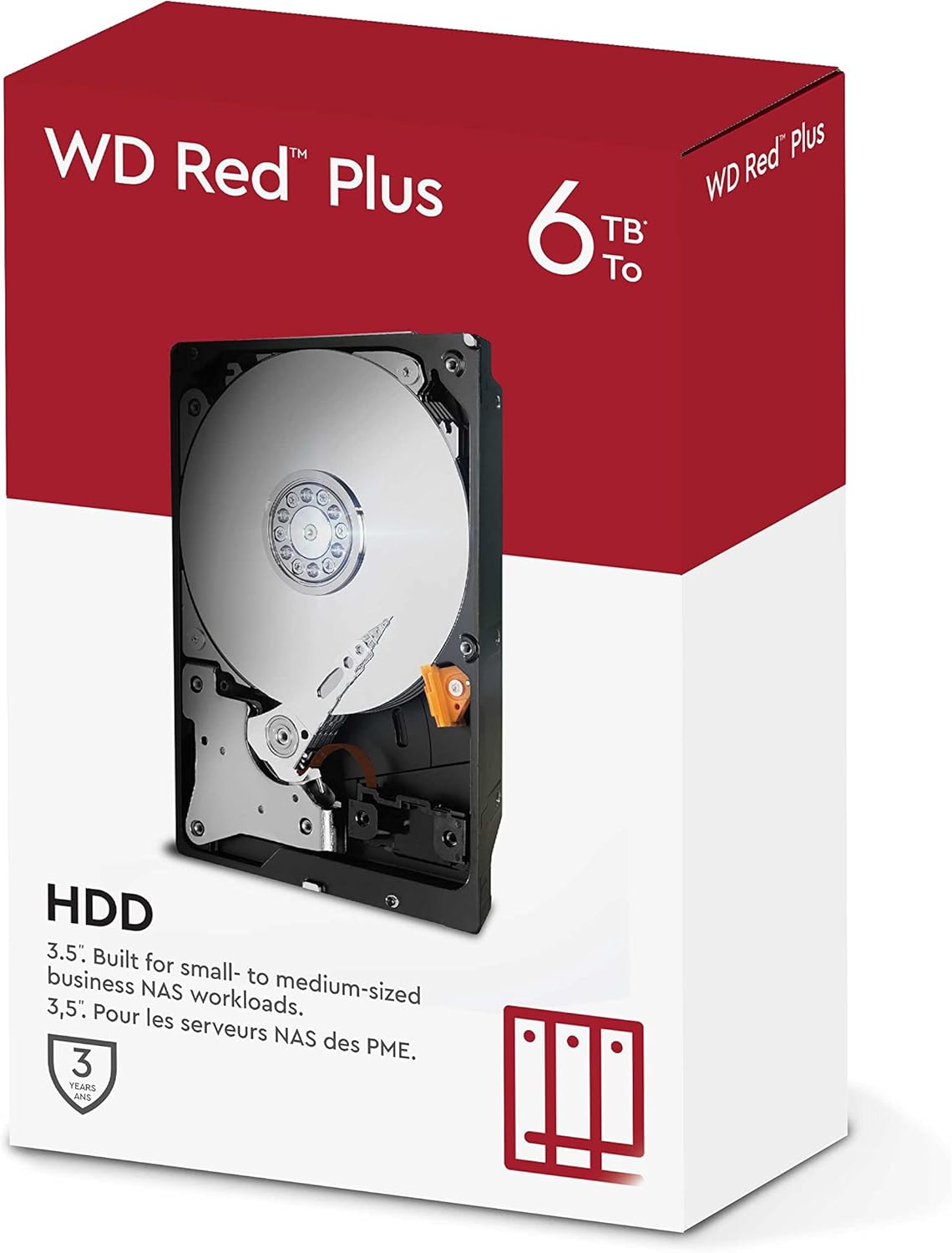 WD Red Plus 6TB NAS Internal Hard Drive, 3.5-Inch HDD, 5400RPM, SATA 6Gb/s, CMR Technology, 256MB Cache, NAS Optimized Storage, Model WD60EFPX