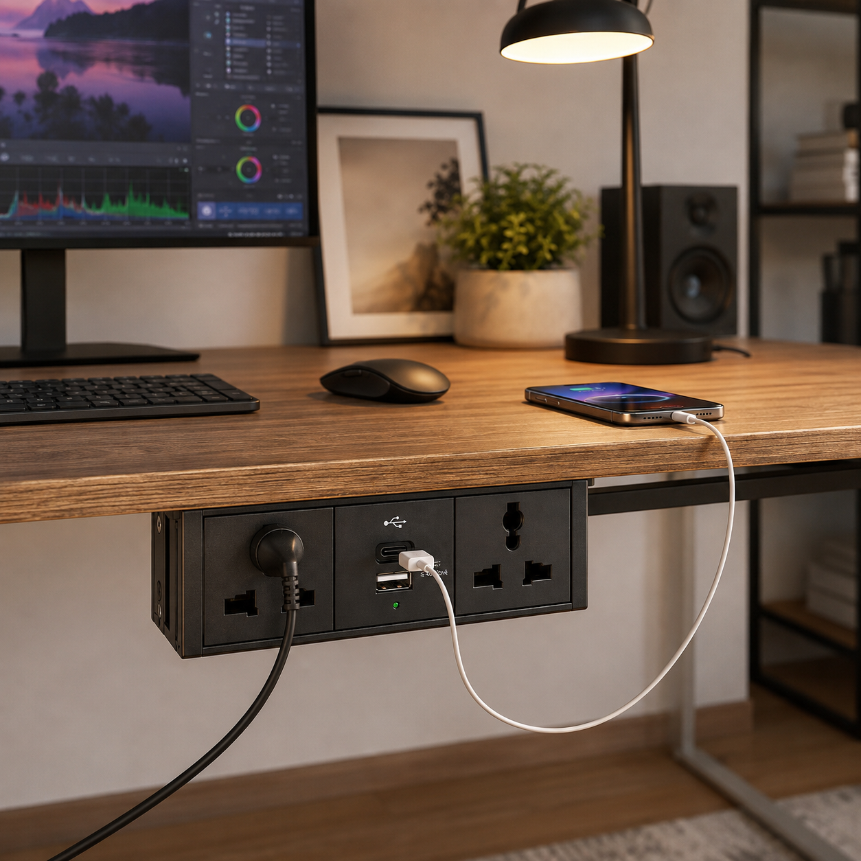 Avetron Under-Desk Power Box with USB-A & USB-C Charger and Dual Universal Sockets