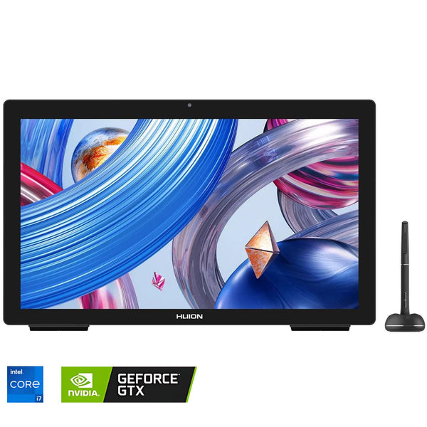 HUION Kamvas Studio 24 - كمبيوتر قلم 23.8 بوصة 2.5K QHD مزود بمعالج Intel Core i7 وذاكرة الوصول العشوائي 32 جيجابايت و1 تيرابايت SSD وNvidia GTX 1650 وحامل قابل للتعديل للفن والتصميم الرقمي الاحترافي