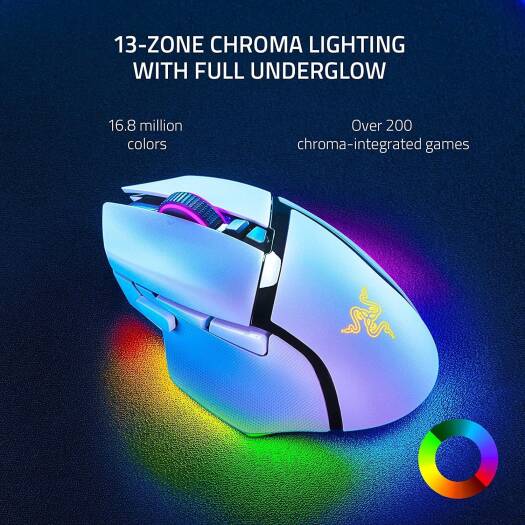 ماوس الألعاب اللاسلكي Razer Basilisk V3 Pro 35K RGB – أبيض، دقة 35K DPI، 13 زرًا قابلًا للبرمجة