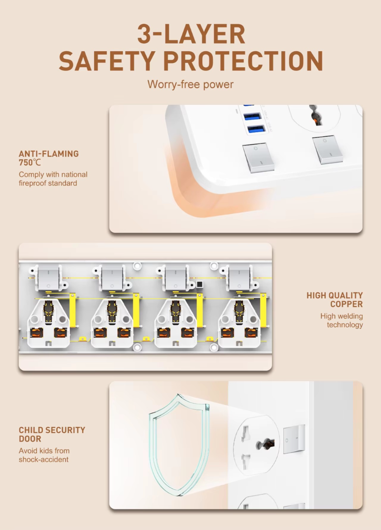 شريط طاقة LDNIO SC4408C بأربعة منافذ كهربائية + أربعة منافذ USB – كابل بطول 2 متر، بحد أقصى 2500 واط، شحن بتقنية التعرف التلقائي، حماية من التحميل الزائد