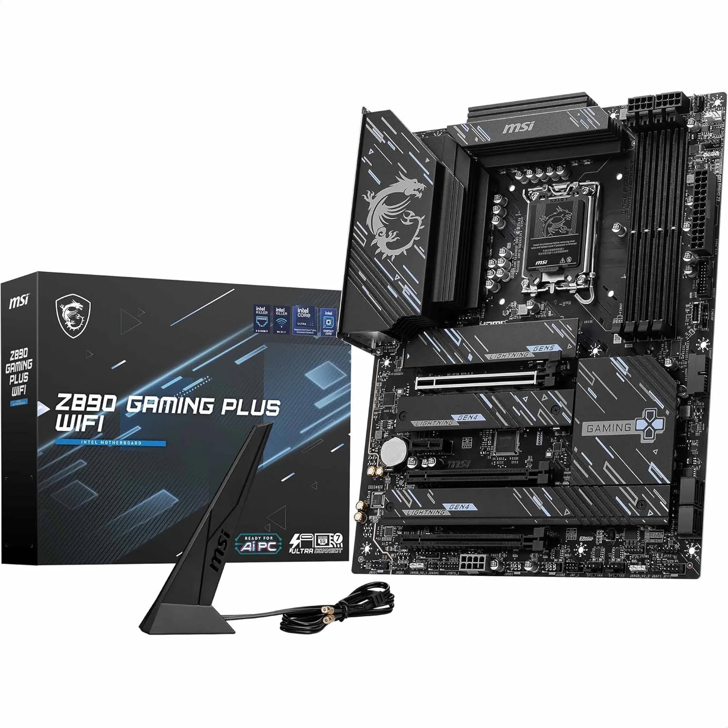 لوحة أم MSI Z890 GAMING PLUS WIFI، ATX - تدعم معالجات Intel Core Ultra (السلسلة 2)، LGA 1851 - DDR5 Memory Boost 9200+MT/s OC، 1 x PCIe 5.0 x16، 1 x M.2 Gen5، Intel Killer 5G LAN، Wi-Fi 7