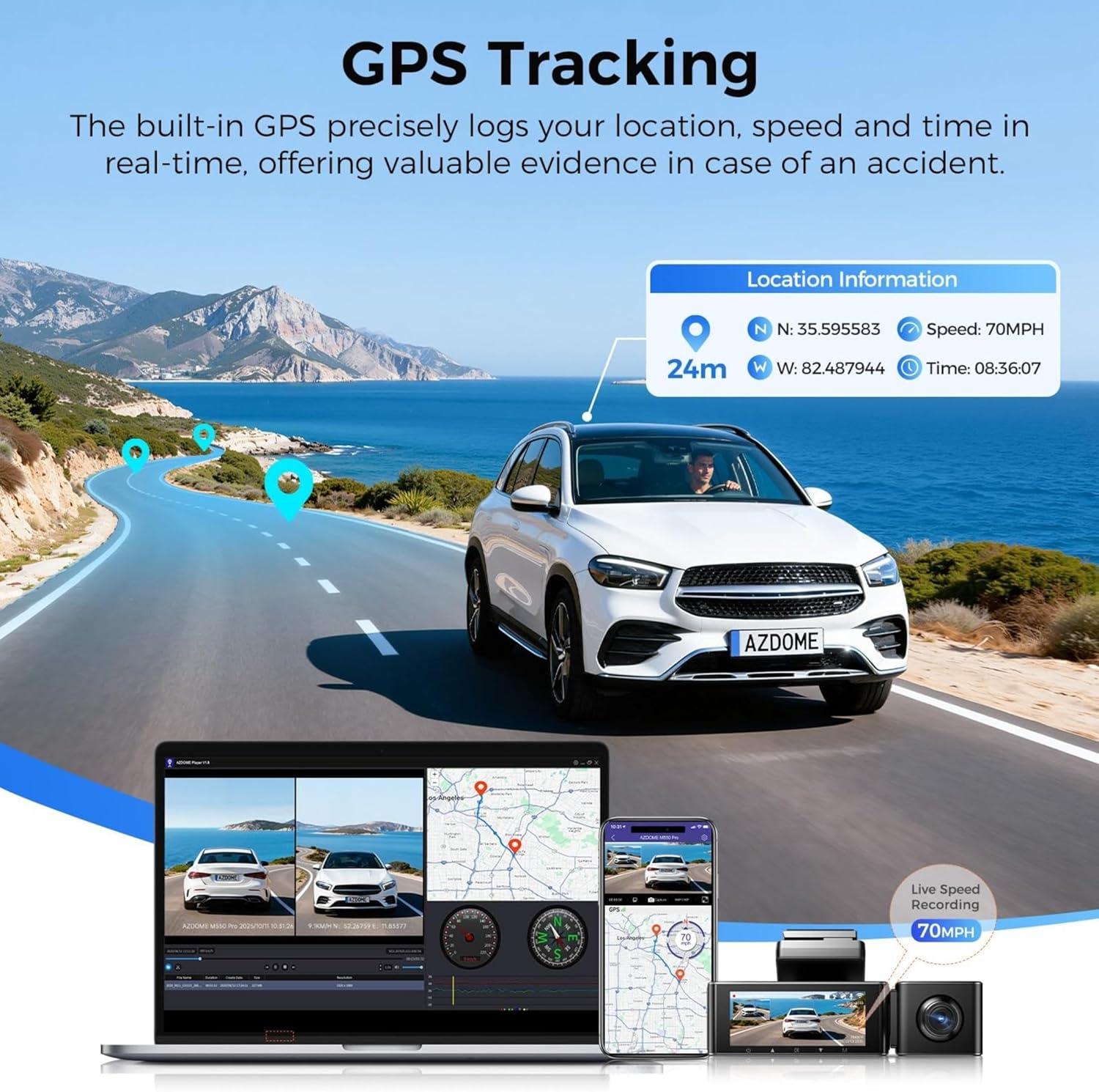 AZDome M550 Pro 2CH 4K Dash Cam with 3.19” IPS Screen, Dual Channel Front & Rear Recording, Built-in GPS & 5G WiFi, IR Night Vision, 24H Parking Mode, Parking Monitor & G-Sensor