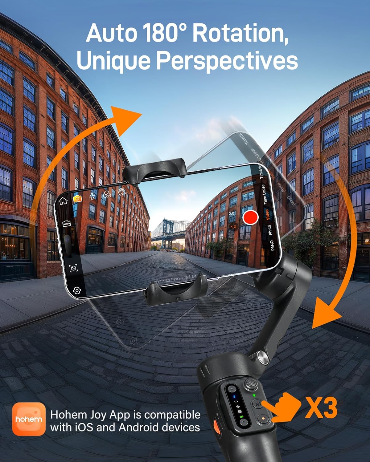 Hohem iSteady X3 3-Axis Smartphone Gimbal – iSteady 8.0 Stabilization, Bluetooth Remote, Fill Light & Built-In Extension Rod