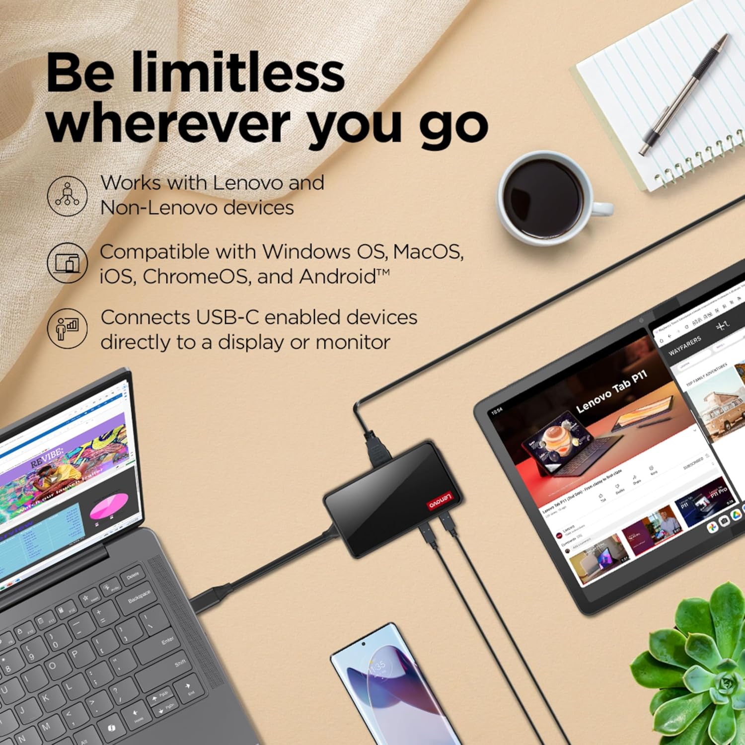 قاعدة شحن USB-C للسفر من لينوفو 100 