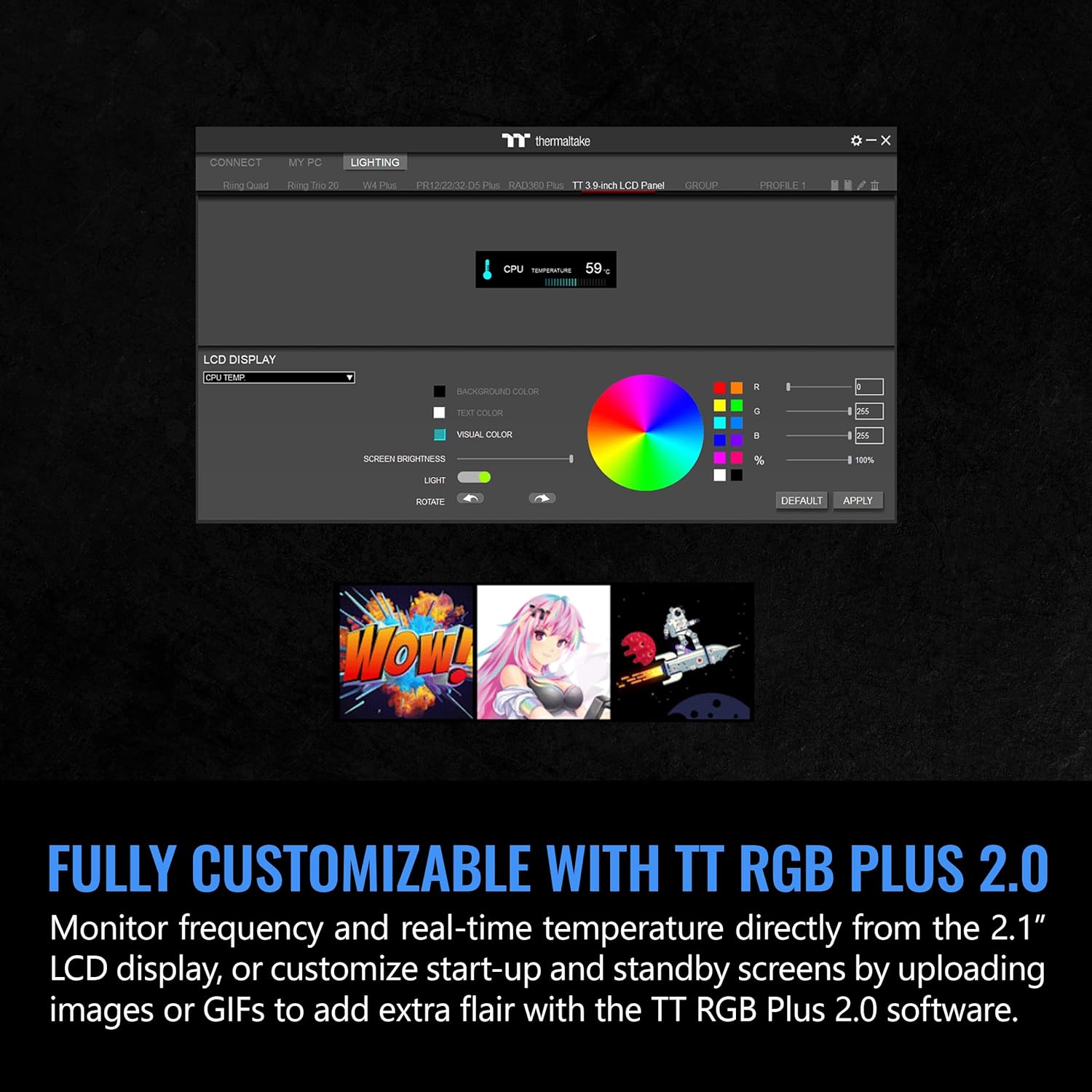 Thermaltake Tower 300/600 Series LCD Panel Kit; 3.9" LCD Display; Supported by Tt RGB Plus 2.0 Software