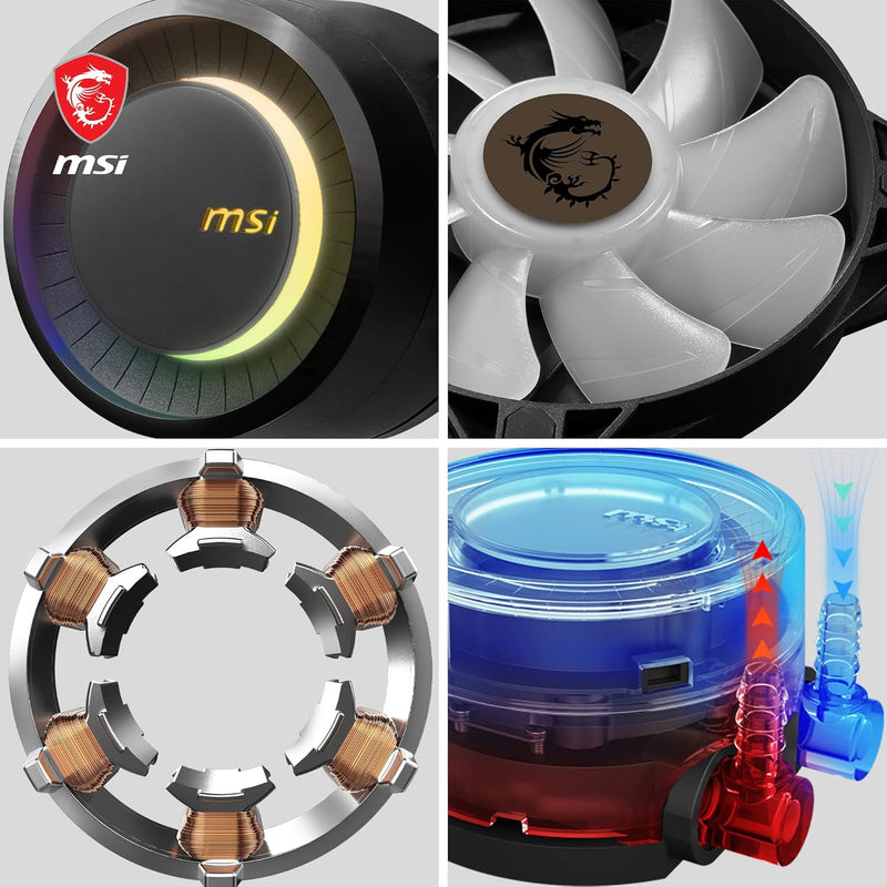 MSI MAG CORELIQUID E360 AIO CPU Liquid Cooler - Enlarged Copper Cold Plate, ARGB Blockhead & FDB Fans, Dual-Chamber Water Block, Split-Flow Radiator, Mystic Light Supported - AMD & Intel Compatible