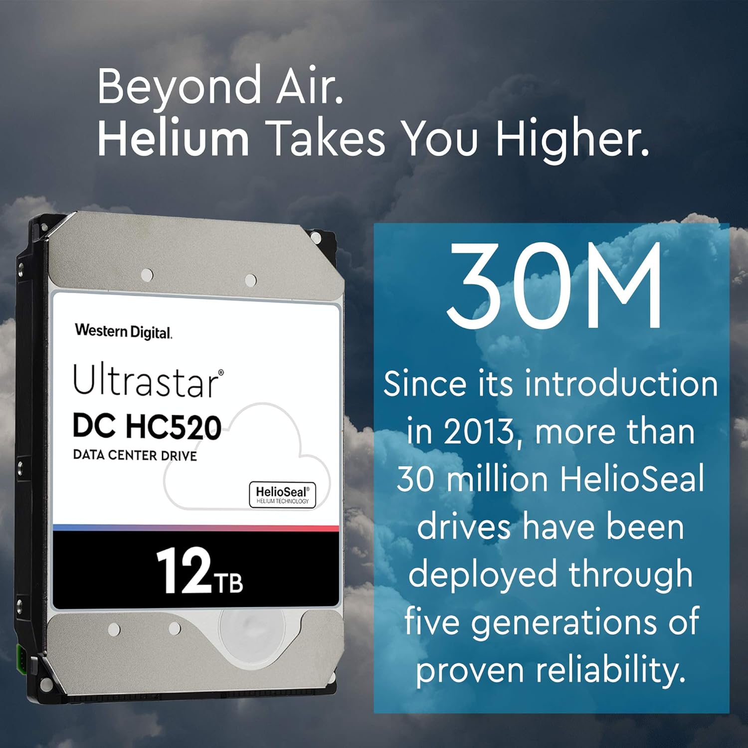 قرص صلب داخلي WD Ultrastar DC HC520 بسعة 12 تيرابايت، مقاس 3.5 بوصة، سرعة 7200 دورة في الدقيقة، واجهة SATA بسرعة 6 جيجابت/ثانية، ذاكرة تخزين مؤقت 256 ميجابايت، تخزين مركز بيانات مملوء بالهيليوم، الطراز HUH721212ALE600