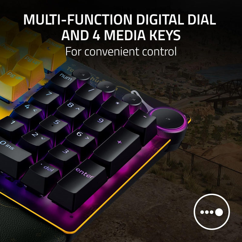 Razer Huntsman V2 Optical Gaming Keyboard: Fastest Linear Optical Switches w/Quick Keystrokes & 8000Hz Polling Rate - Doubleshot PBT Keycaps - Dedicated Media Keys & Dial - PUBG: Battleground Edition