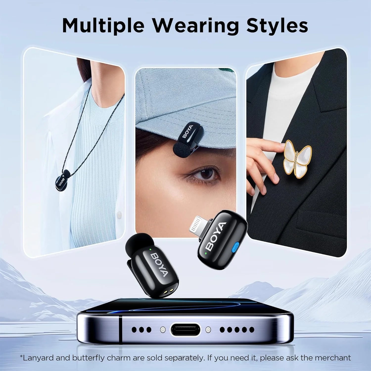 BOYA Mini-16 Ultra-Compact 2.4 GHz Wireless Microphone System – Lightning Connector for iOS, 48 kHz/16-Bit Audio, 6 h Battery