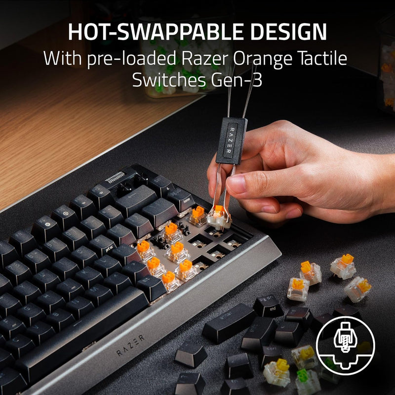 Razer BlackWidow V4 75% Mechanical Gaming Keyboard:Hot-swappable Design-Compact & Durable-Orange Tactile Switches-Chroma RGB-MF Roller & Media Keys-Comfortable Wrist Rest- Black