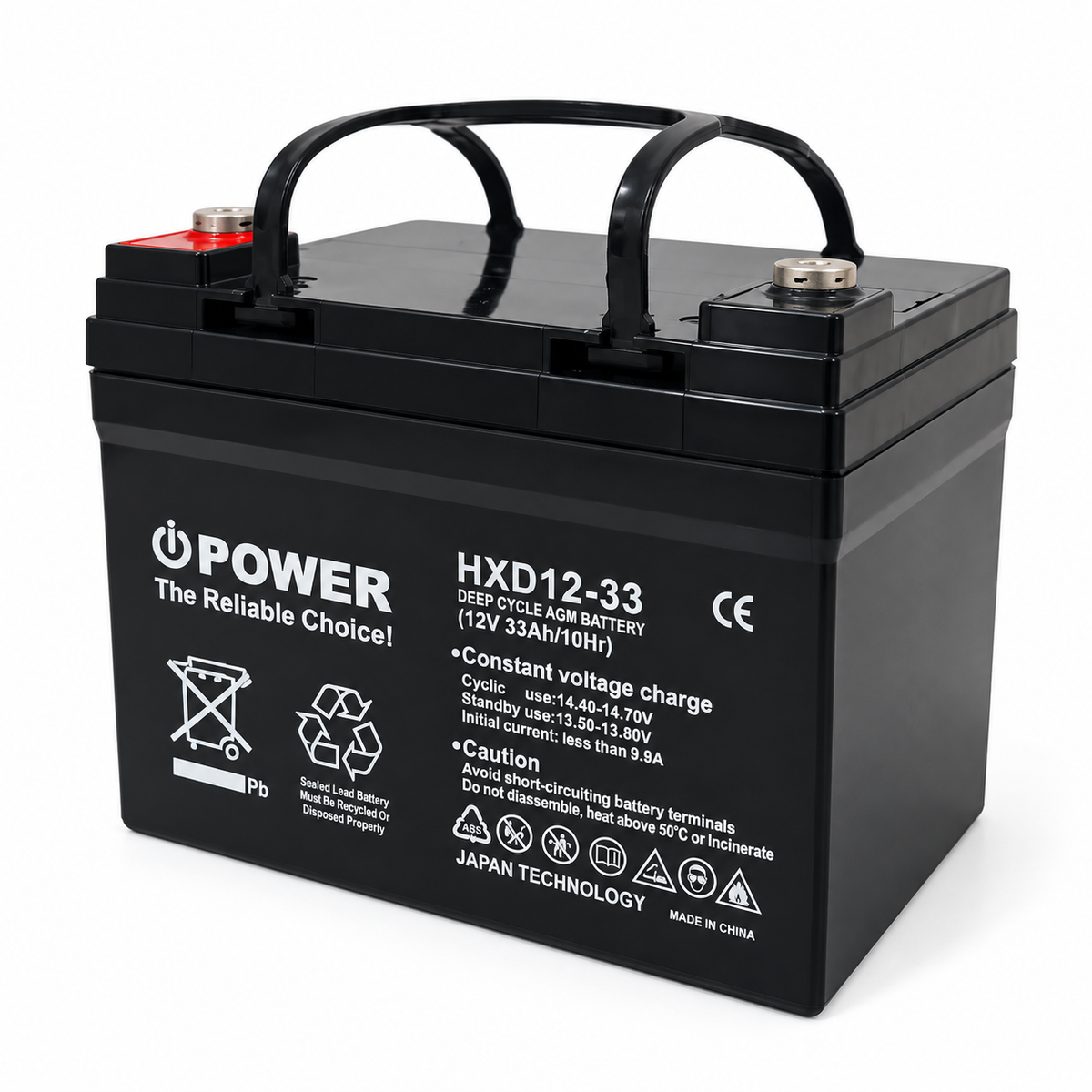 iPower AGM UPS Battery 12V 33Ah – Rechargeable Sealed Lead Acid Battery – 195 x 130 x 168mm – 10.2kg – Black – UPS Backup Power