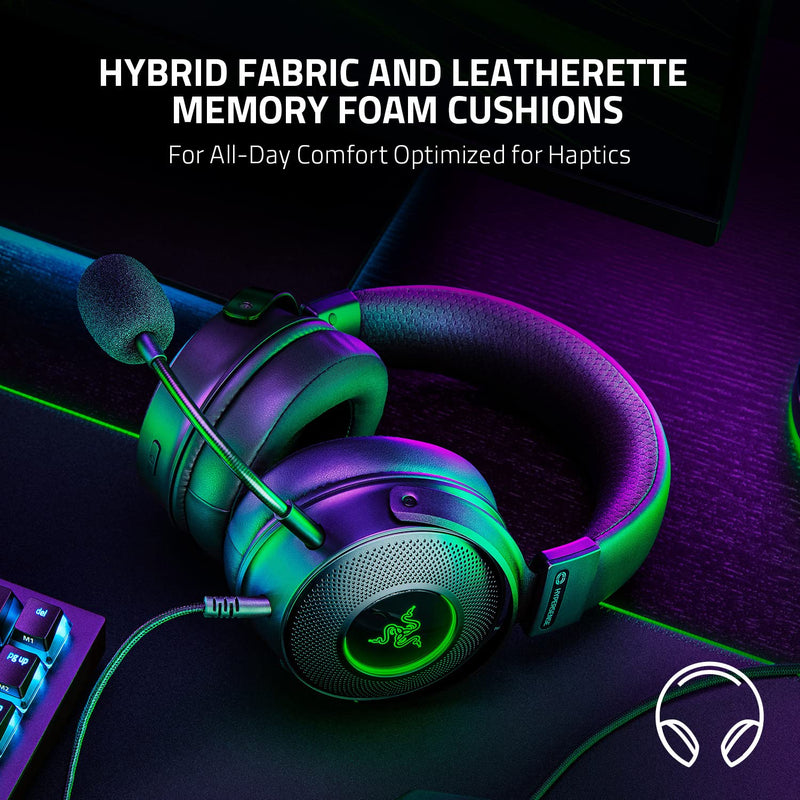 سماعة الألعاب Razer Kraken V3 HyperSense السلكية USB بتقنية اللمس: محركات Triforce Titanium مقاس 50 مم - ميكروفون قابل للفصل