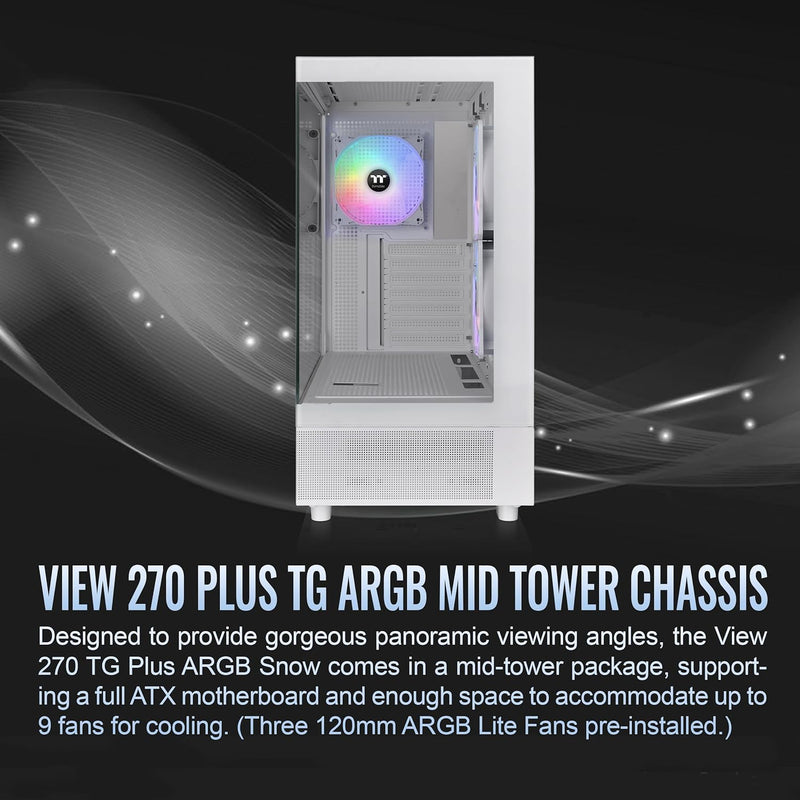 Thermaltake View 270 TG ARGB Mid Tower E-ATX Case; 3x120mm ARGB Fans Included; Support Up to 360mm Radiator; Front & Side Dual Tempered Glass Panel