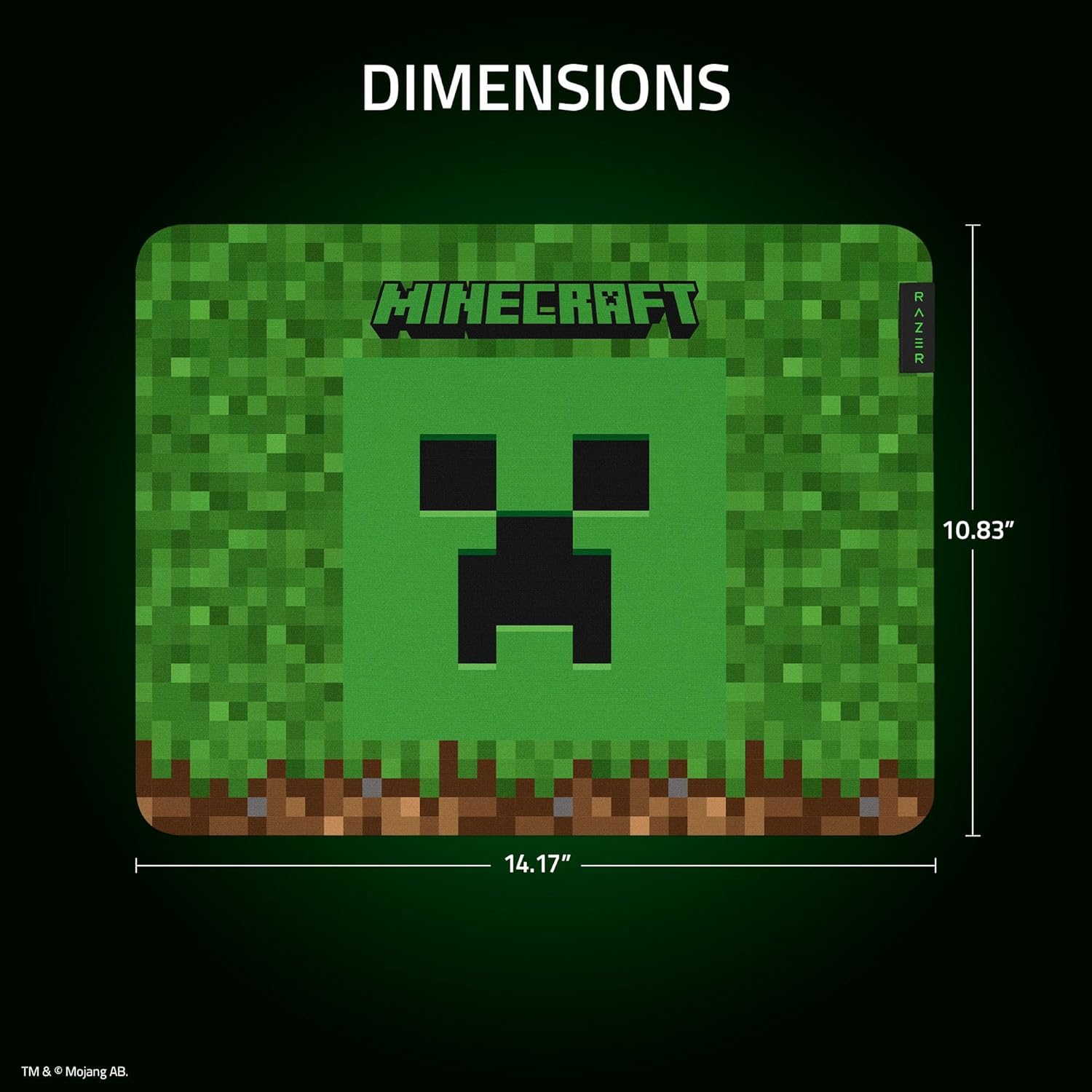 لوحة ماوس الألعاب Razer Gigantus V2 متوسطة الحجم - إصدار Minecraft - سطح ناعم للدقة والتحكم