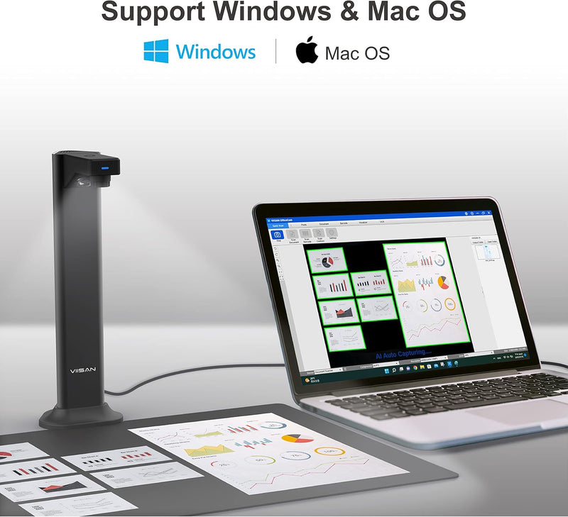 VIISAN DL8 Innovative Document Scanner, USB Book Scanner with Asymmetric Lighting Tech, OCR Auto-Flatten & Deskew, 13MP Document Camera for Desktop/Laptop, Capture Size A3, Works with Windows & macOS
