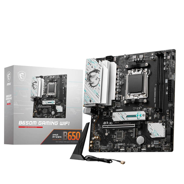 اللوحة الأم MSI B650M GAMING WIFI، mATX - تدعم معالجات سلسلة AMD Ryzen 7000، AM5 - DDR5 Memory Boost 7800+ MHz/OC، PCIe 4.0 x16، M.2 Gen4، Wi-Fi 6E