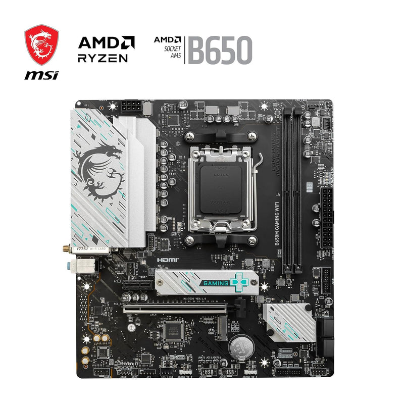 MSI B650M GAMING WIFI Motherboard, mATX - Supports AMD Ryzen 7000 Series Processors, AM5 - DDR5 Memory Boost 7800+ MHz/OC, PCIe 4.0 x16, M.2 Gen4, Wi-Fi 6E