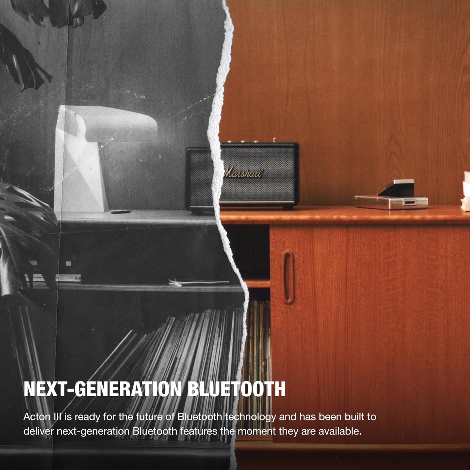 مكبر صوت Marshall Acton III Bluetooth المنزلي - صوت ستيريو عالٍ مع تحكم في الجهير والطبقات العالية، يعمل بالكهرباء، مدخل AUX بحجم 3.5 مم
