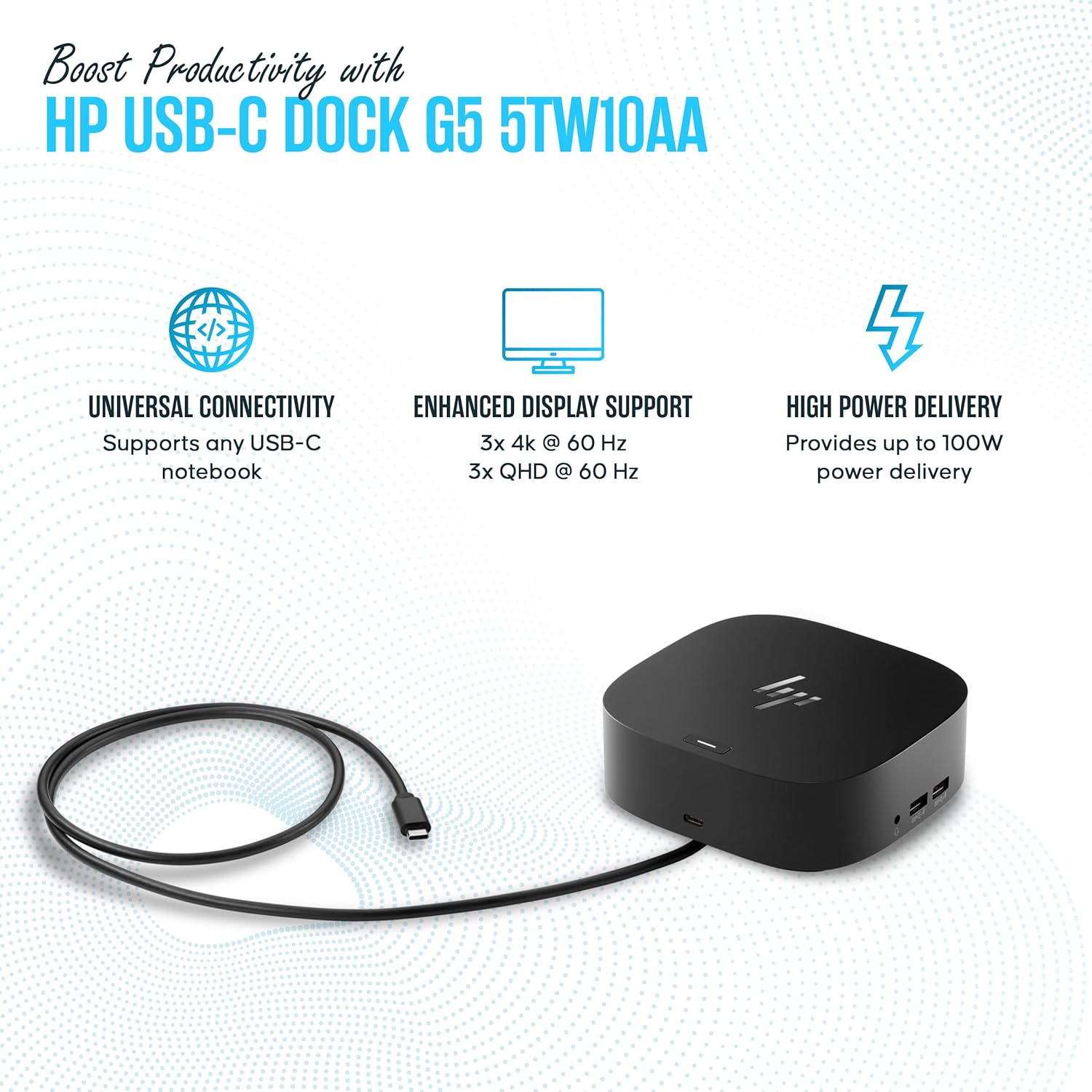 HP Universal Laptop Docking Station with Charging & Multi-Monitor Support | USB-C/HDMI Hub for Dual Displays, Power Delivery, USB Ports & Ethernet