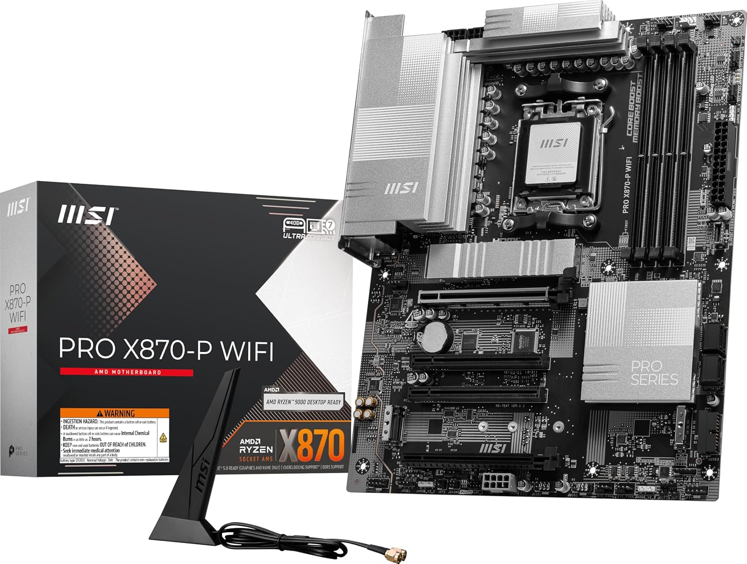 لوحة أم MSI PRO X870-P WiFi ProSeries - معالجات AMD Ryzen من سلسلة 9000/8000/7000 - AM5 - DDR5، PCIe 5.0 - M.2 Gen5 - SATA 6Gb/s - USB 40Gbps - HDMI/DP - Wi-Fi 7 - Bluetooth 5.4 - 5Gbps LAN - ATX