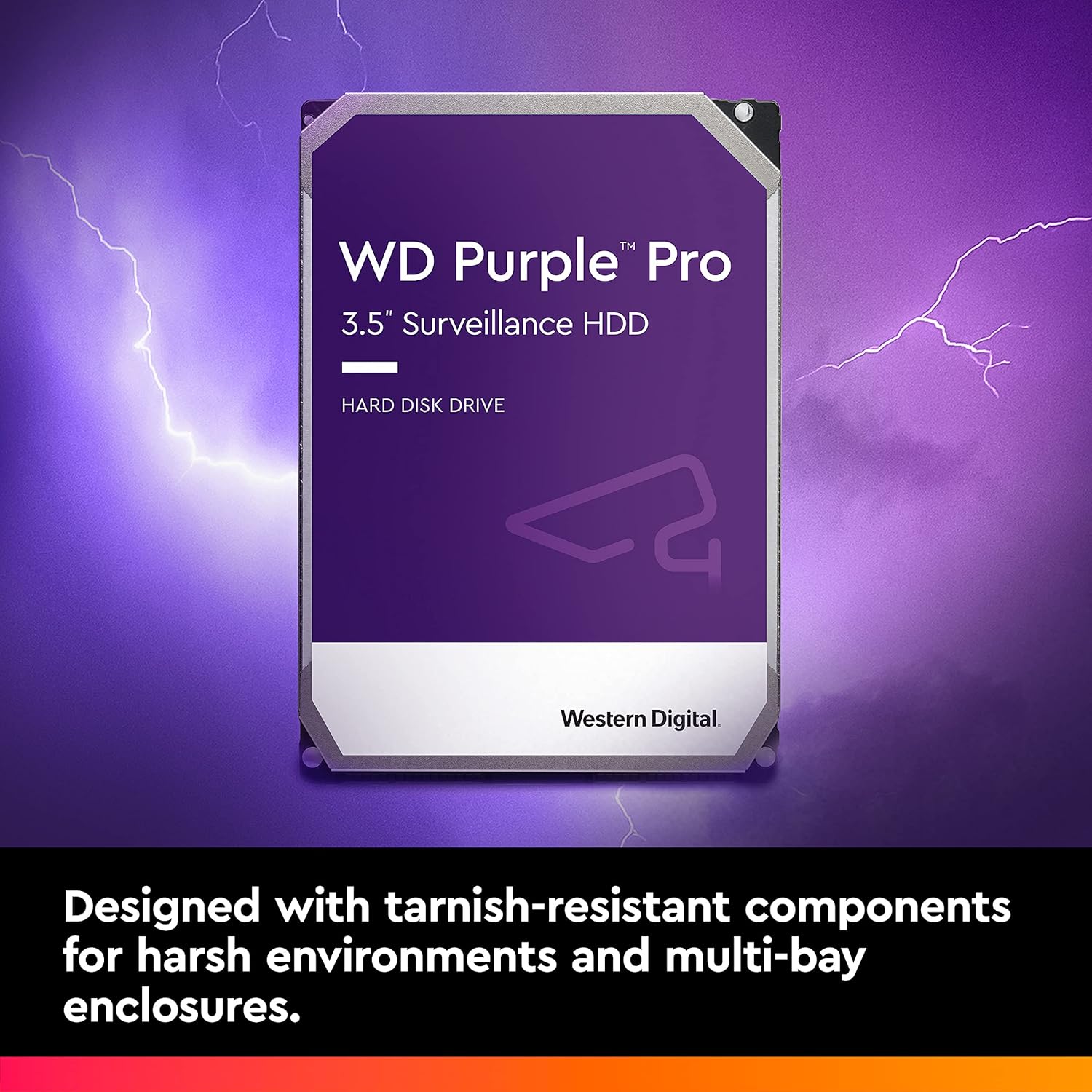 قرص صلب WD Purple Pro للمراقبة بسعة 10 تيرابايت - SATA مقاس 3.5 بوصة، 6 جيجابايت/ثانية، 7200 دورة في الدقيقة، ذاكرة تخزين مؤقتة سعة 512 ميجابايت، حمولة عمل 550 تيرابايت/سنة، نظام CMR، نظام AllFrame
