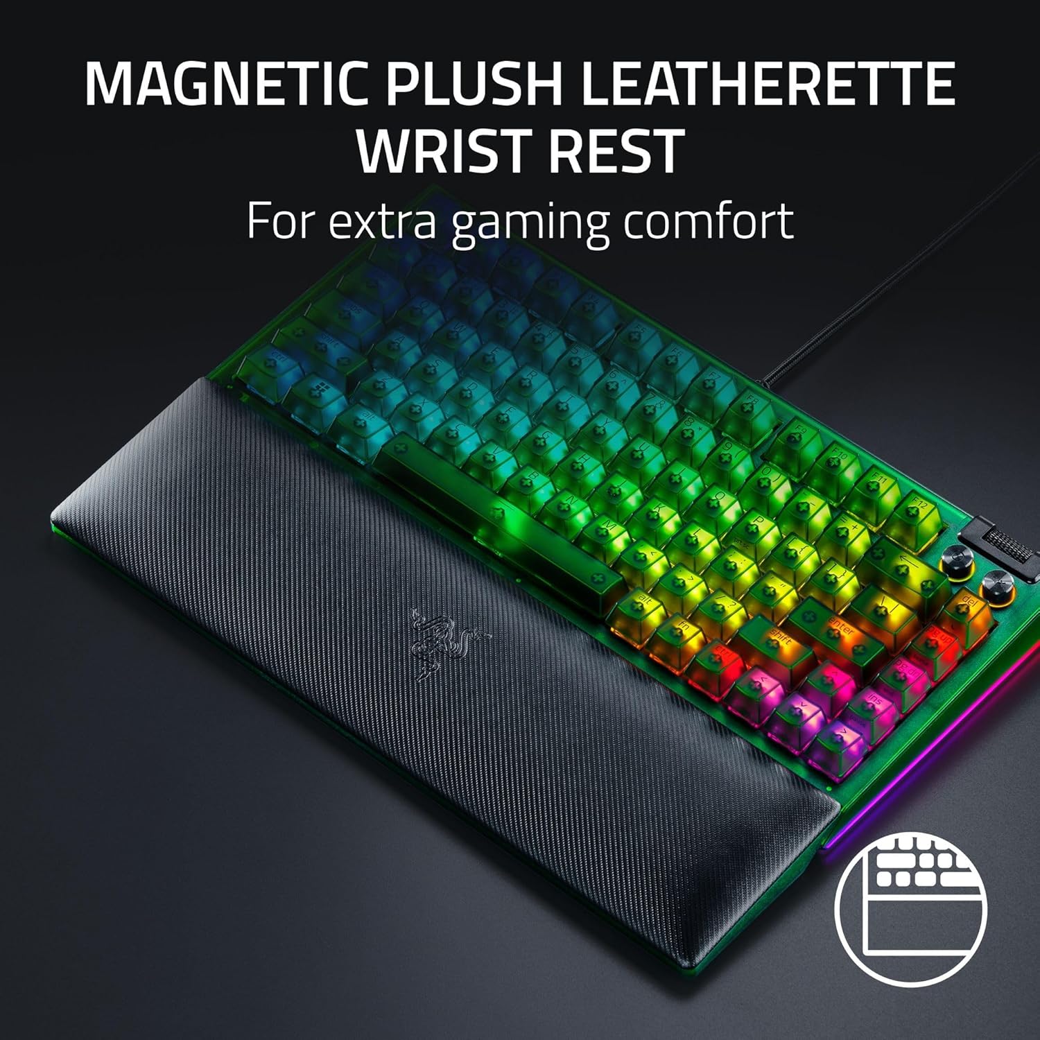 Razer BlackWidow V4 75% Phantom Green Editon - Hot-swappable Mechanical Gaming Keyboard (Orange Tactile Switches, media roller with 2 dedicated media buttons) US Layout