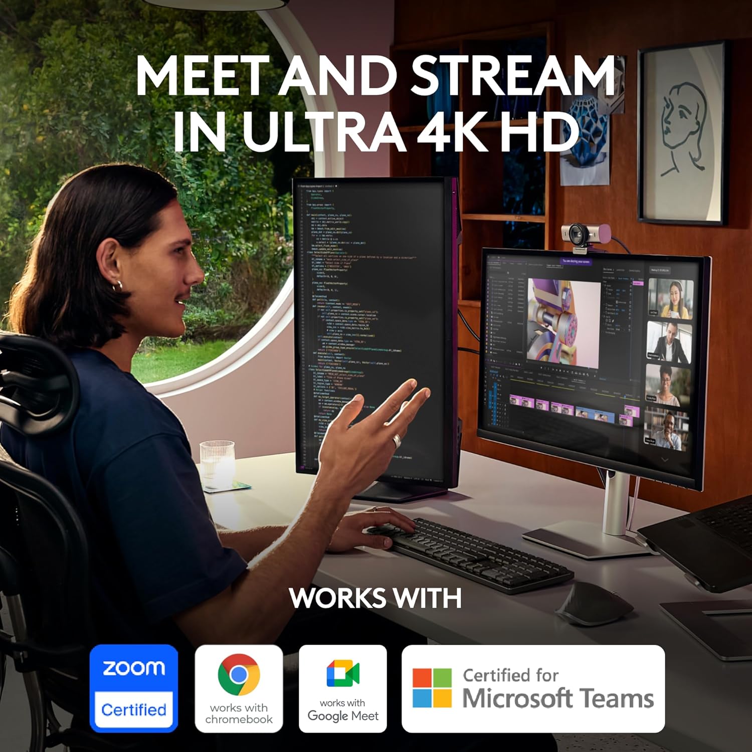 Logitech MX Brio 4K Webcam – AI‑Enhanced Ultra HD, USB‑C, Dual Beamforming Mics, Show Mode & Privacy Shutter