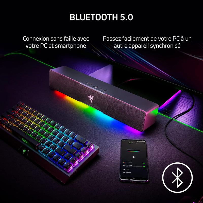 Razer Leviathan V2 X: مكبر صوت للكمبيوتر الشخصي مع برامج تشغيل كاملة النطاق - Chroma RGB - توصيل الطاقة والصوت عبر USB من النوع C - Bluetooth 5.0 - للكمبيوتر الشخصي والكمبيوتر المحمول والهواتف الذكية والأجهزة اللوحية ونينتندو سويتش