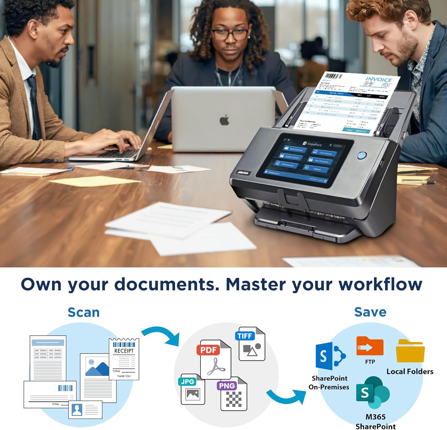 Plustek eScan A450 Pro Standalone Network Document Scanner , 60 ppm / 120 ipm , 7" Touchscreen , 100-Sheet ADF , Built-in OCR , Wi-Fi & Ethernet