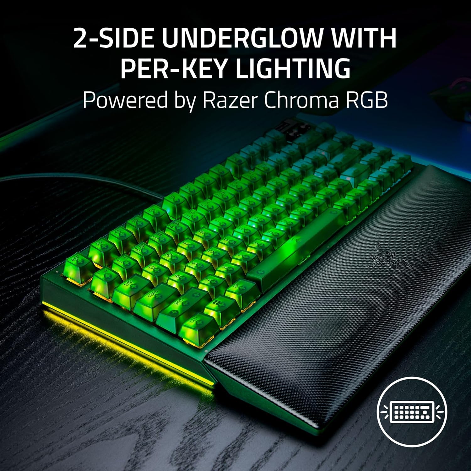 Razer BlackWidow V4 75% Phantom Green Editon - Hot-swappable Mechanical Gaming Keyboard (Orange Tactile Switches, media roller with 2 dedicated media buttons) US Layout