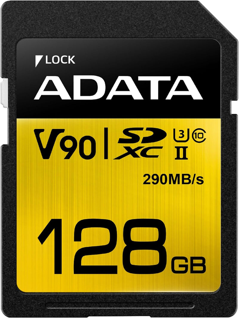 ADATA Premier ONE 128GB SDXC UHS-II U3 Class10 V90 3D NAND 4K 8K Ultra HD 290MB/s SD Card
