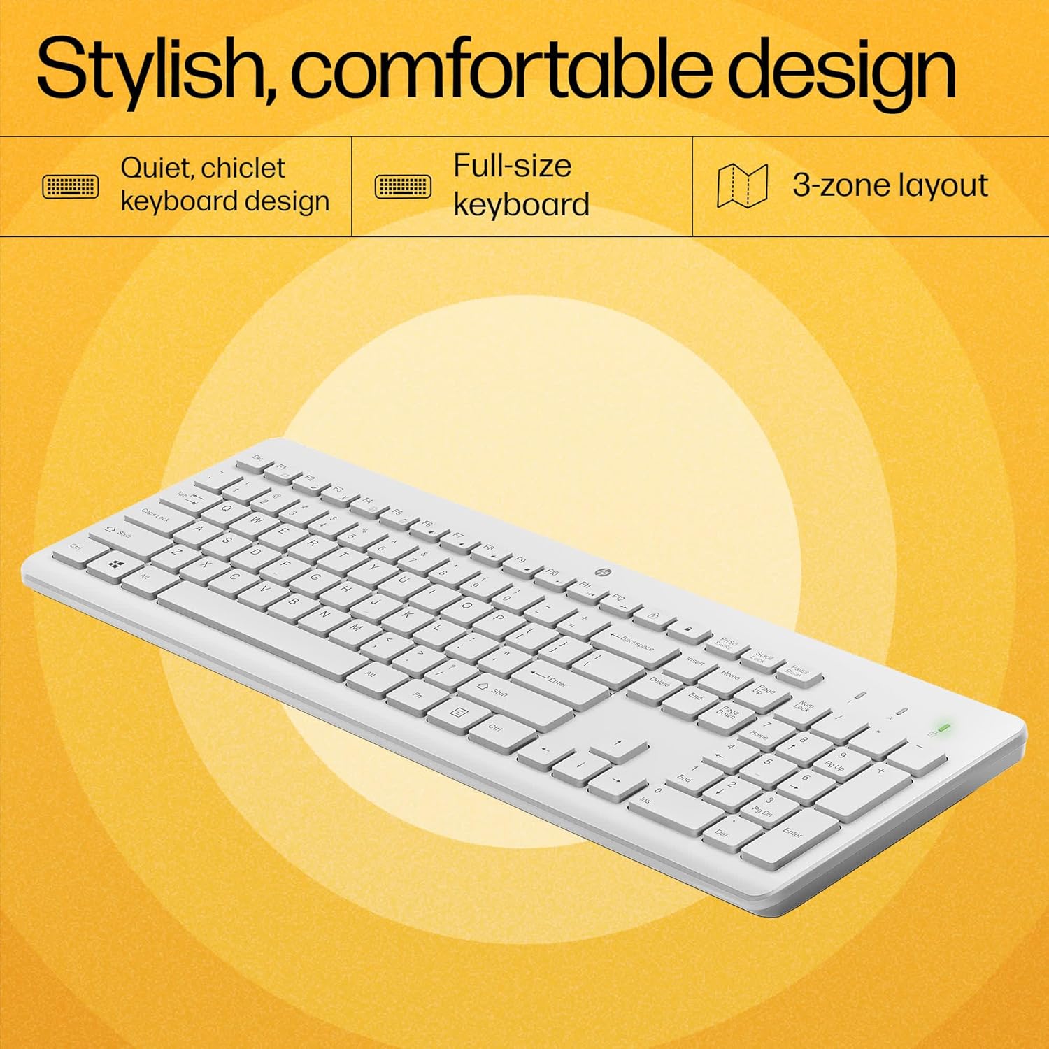 ماوس ولوحة مفاتيح لاسلكيتان HP 230 - أبيض، لاسلكي بتردد 2.4 جيجاهرتز، تصميم كامل الحجم، دقة 1600 نقطة في البوصة