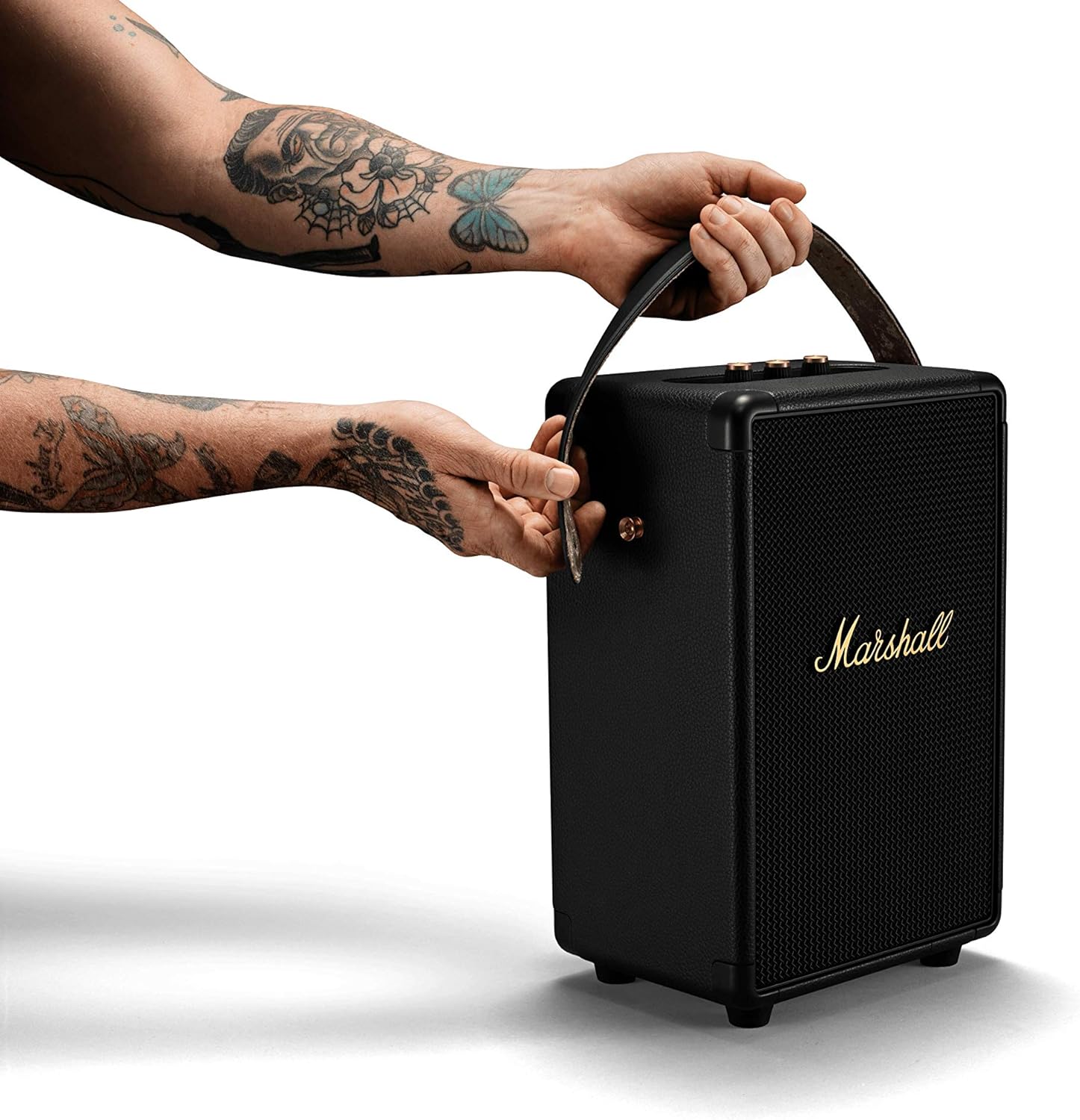 Marshall Tufton Portable Bluetooth 5.0 Speaker, 20+ Hours of Wireless Playtime - Water Resistant Speakers(IPX2), Powerful Audio, Black & Brass