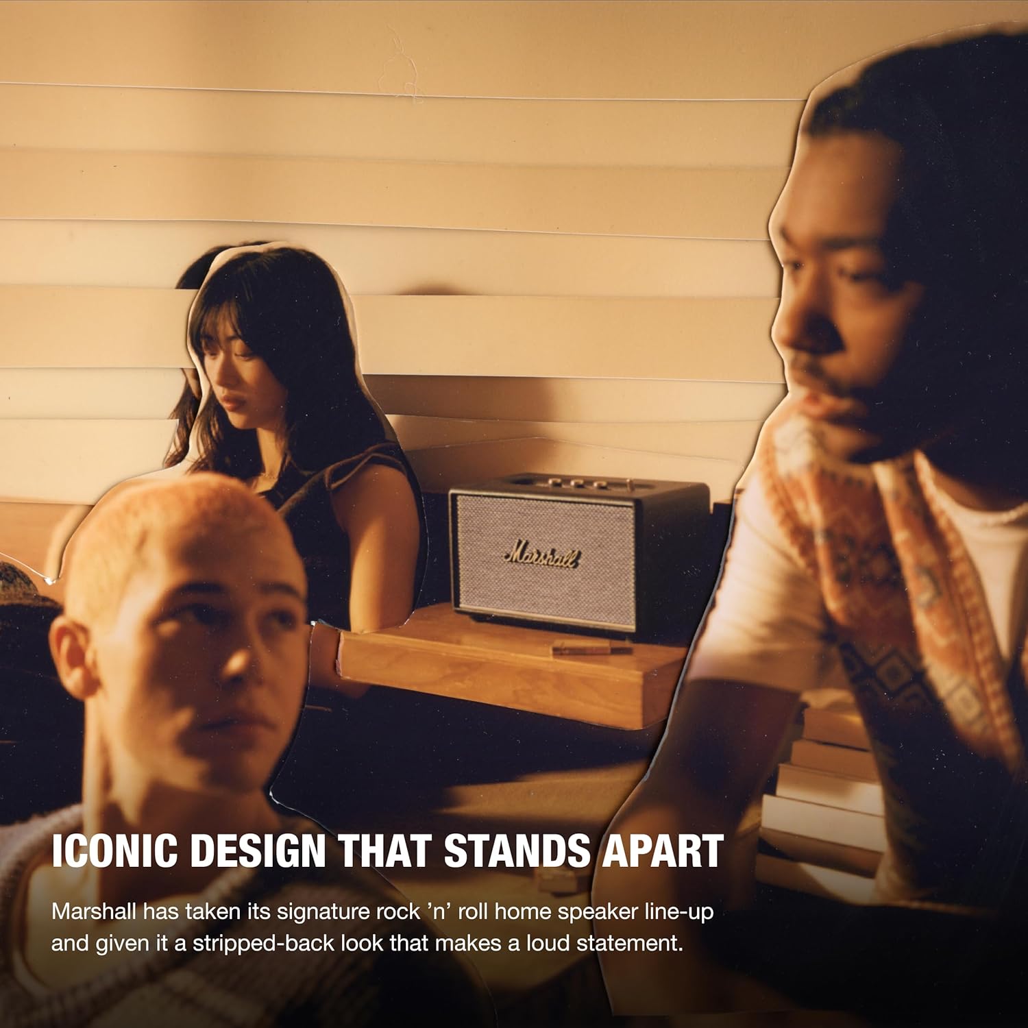 مكبر صوت Marshall Acton III Bluetooth المنزلي - صوت ستيريو عالٍ مع تحكم في الجهير والطبقات العالية، يعمل بالكهرباء، مدخل AUX بحجم 3.5 مم