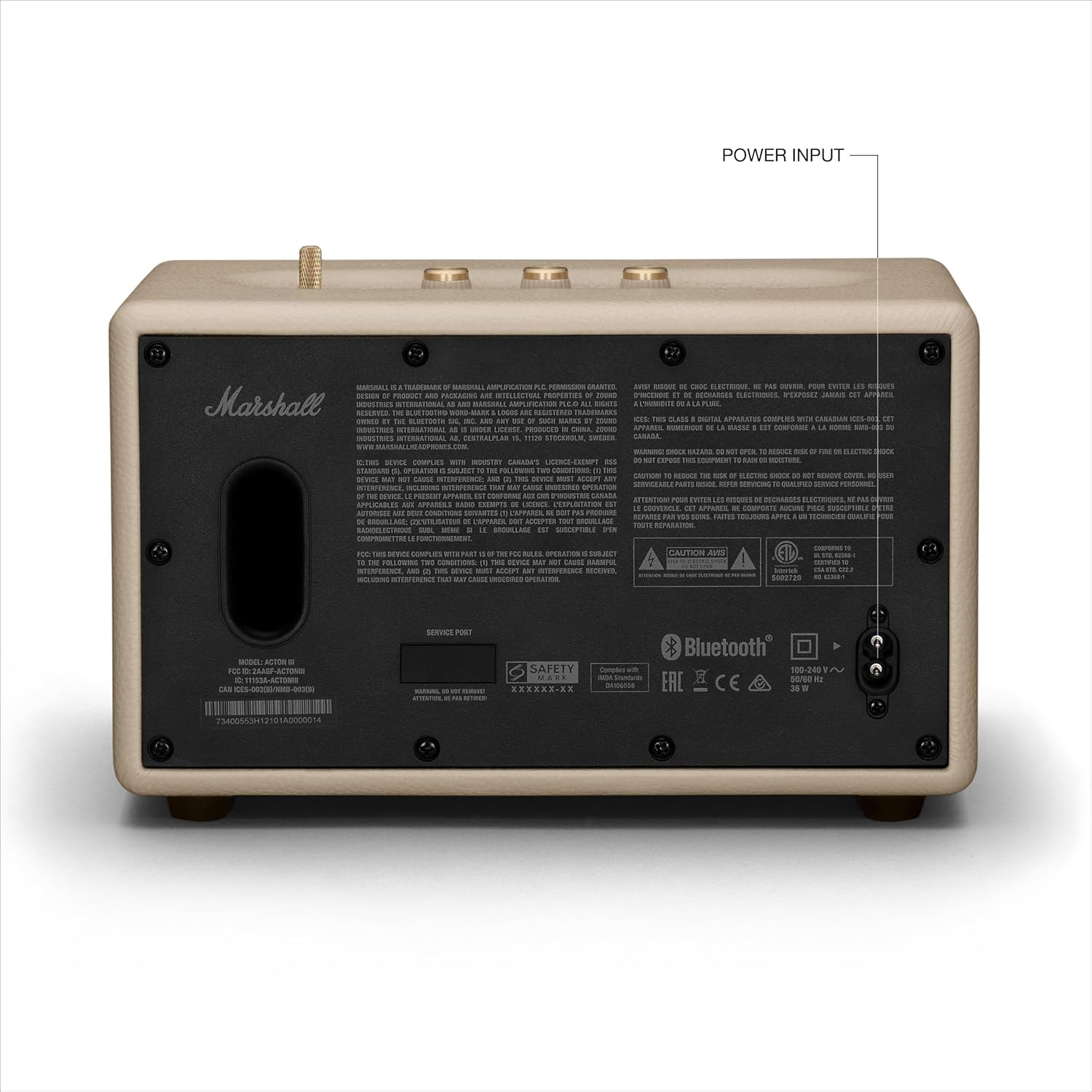 مكبر صوت Marshall Acton III Bluetooth المنزلي - صوت ستيريو عالٍ مع تحكم في الجهير والطبقات العالية، يعمل بالكهرباء، مدخل مساعد 3.5 مم