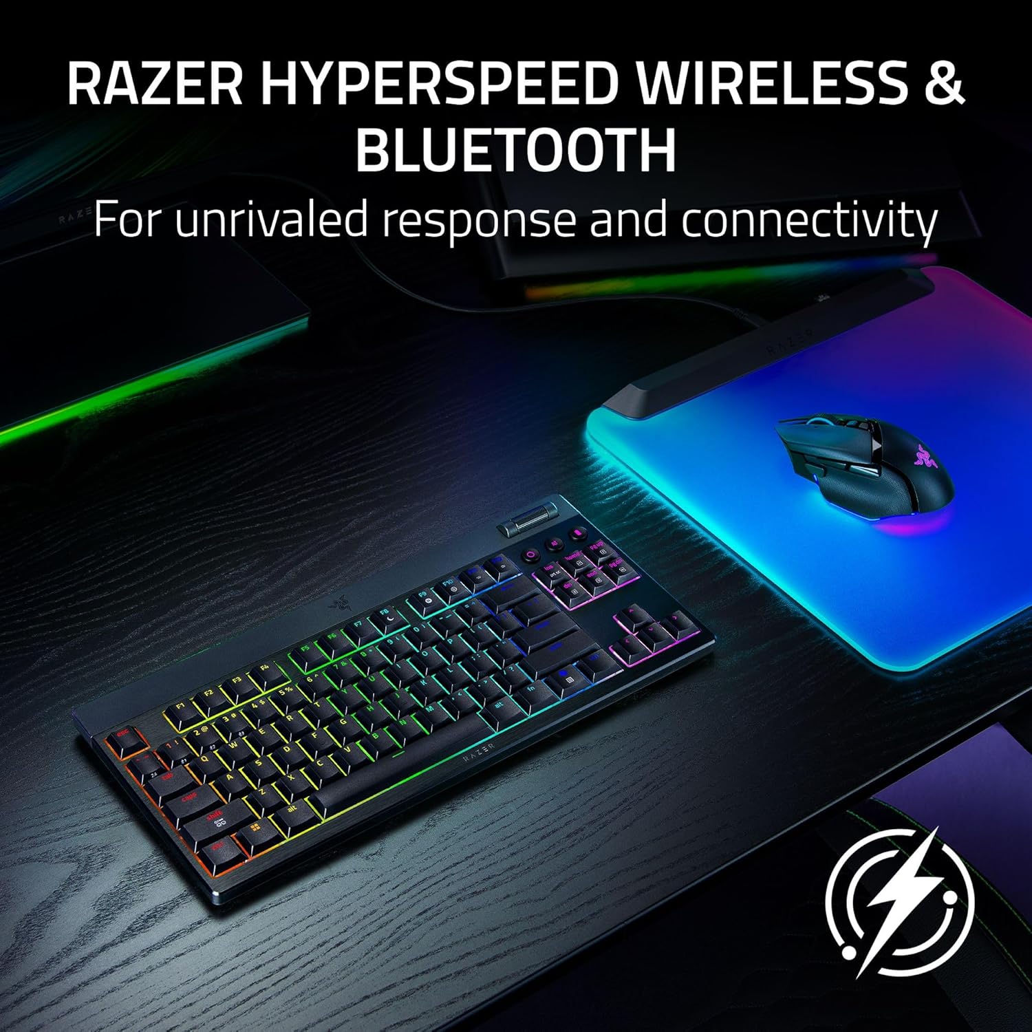 Razer BlackWidow V4 Low Profile TKL HyperSpeed Wireless Gaming Keyboard: Yellow Mechanical Switches - 2.4GHz Wireless & Bluetooth - Multi-Function Roller - 3 Control Buttons