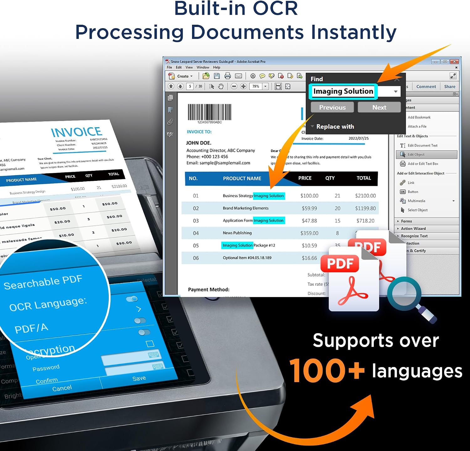 Plustek eScan A450 Pro Standalone Network Document Scanner , 60 ppm / 120 ipm , 7" Touchscreen , 100-Sheet ADF , Built-in OCR , Wi-Fi & Ethernet