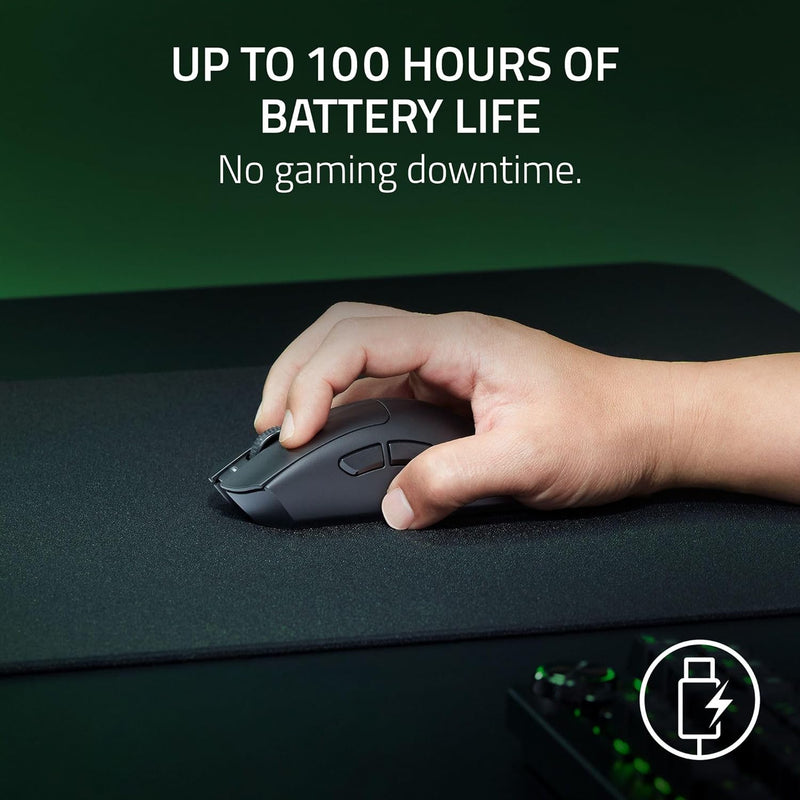 Razer DeathAdder V3 HyperSpeed Wireless Esports Gaming Mouse, 55 g Lightweight, Ergonomic & Smooth Touch Texture, Up to 100 Hr Battery, Gen 3 Optical Switches, Focus X 26K Optical Sensor - Black