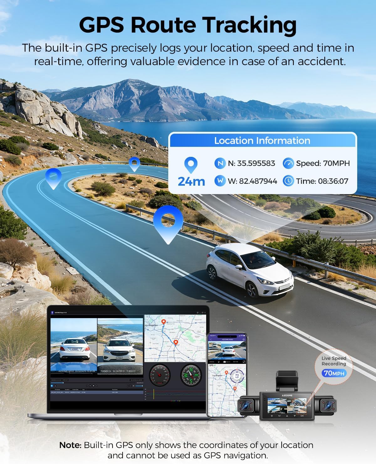 AZDOME M350 4-Channel 360° Dash Cam, 2.5K Front + 1080P Rear & Inside Cameras, GPS, Wi-Fi, IR Night Vision, Voice Control, Supercapacitor, Apple CarPlay Support