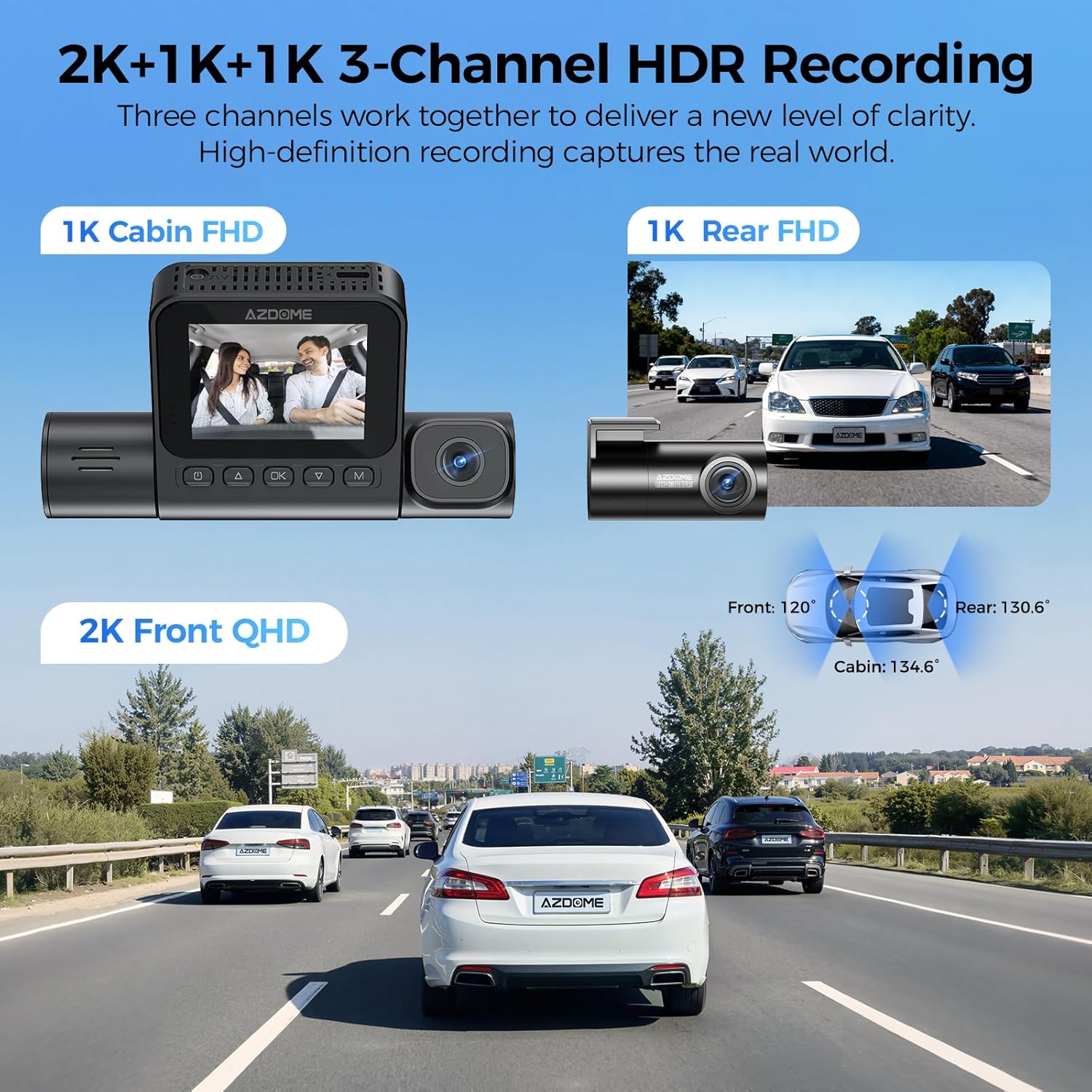 AZDOME S58 3 Channel 4K Dash Cam with 4G LTE, Front Rear & Inside Car Camera, 2K+1K+1K Recording, Built-in GPS & WiFi 6, Parking Mode, G-Sensor, WDR, Includes Hardwire Kit & OBD
