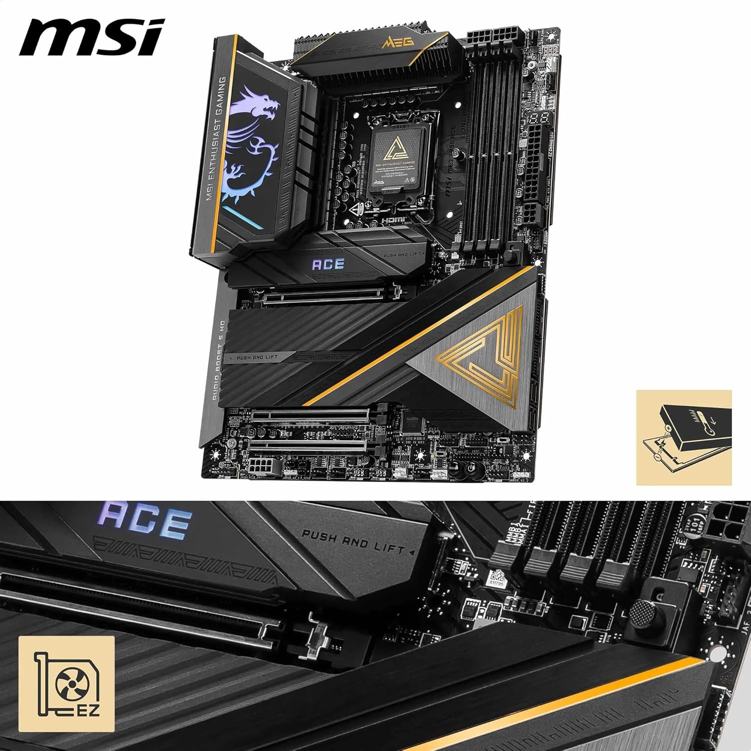 MSI MEG Z890 Ace LGA 1851 ATX Motherboard, Intel Z890 Chipset, 4x DDR5 UDIMM Slots, Up to 256GB Max Memory, Wi-Fi 7 & BT 5.4, 3x PCI-E x16 Slots, 5x M.2 Slots, Black