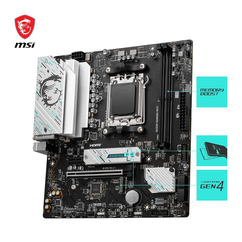 MSI B650M GAMING WIFI Motherboard, mATX - Supports AMD Ryzen 7000 Series Processors, AM5 - DDR5 Memory Boost 7800+ MHz/OC, PCIe 4.0 x16, M.2 Gen4, Wi-Fi 6E