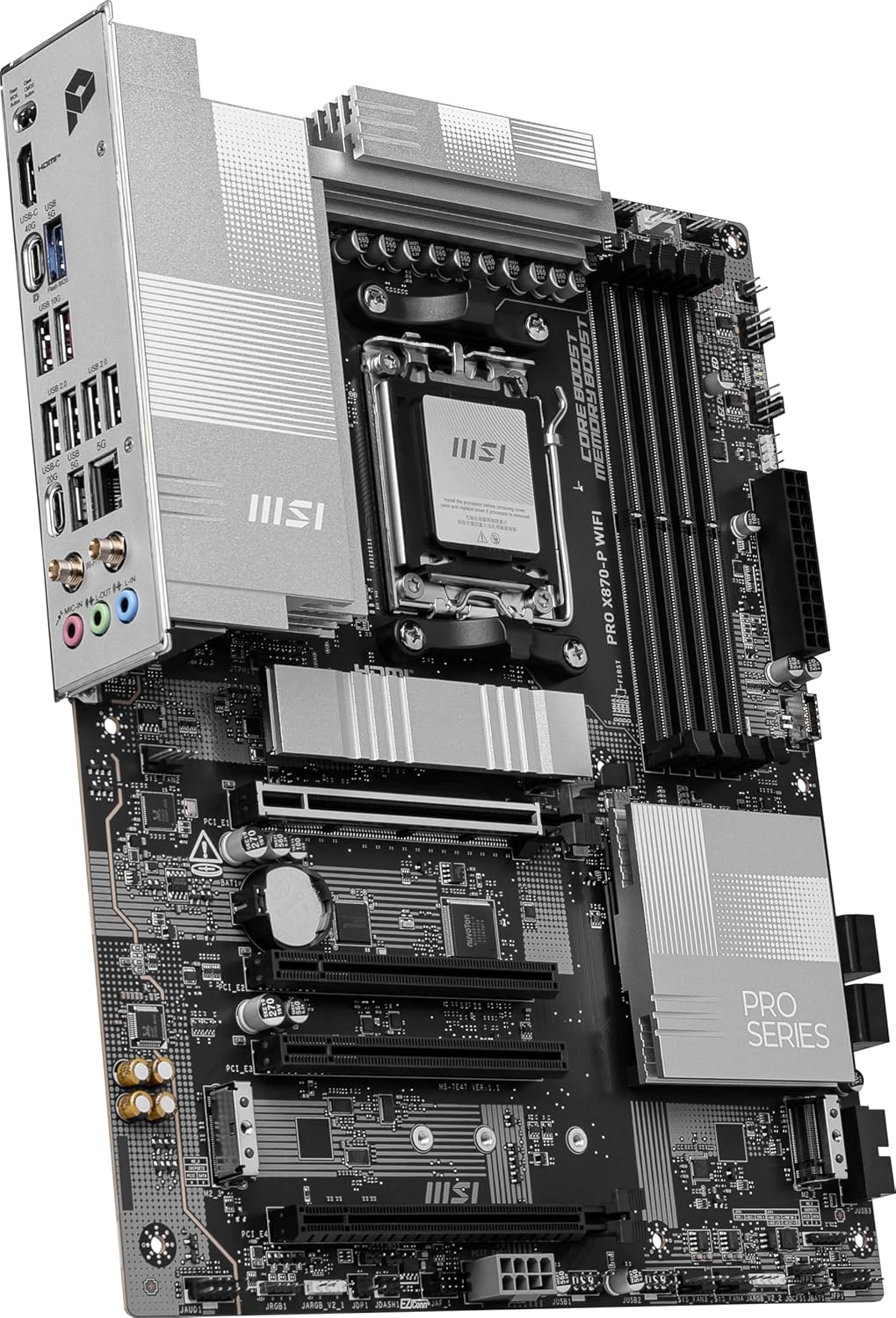 لوحة أم MSI PRO X870-P WiFi ProSeries - معالجات AMD Ryzen من سلسلة 9000/8000/7000 - AM5 - DDR5، PCIe 5.0 - M.2 Gen5 - SATA 6Gb/s - USB 40Gbps - HDMI/DP - Wi-Fi 7 - Bluetooth 5.4 - 5Gbps LAN - ATX
