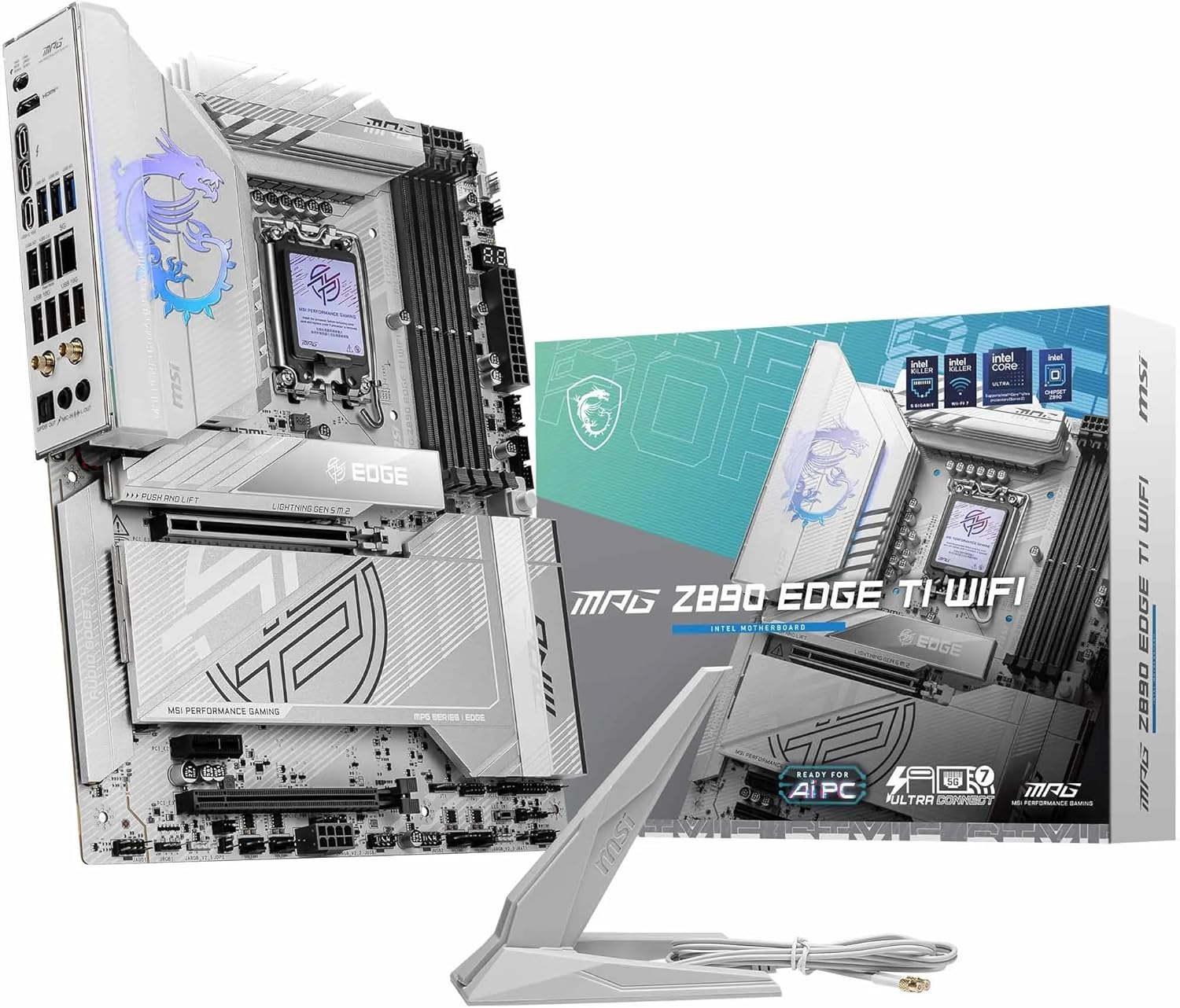لوحة أم MSI MPG Z890 EDGE TI WIFI، ATX - تدعم معالجات Intel Core Ultra (السلسلة 2)، LGA 1851 - 90A SPS VRM، DDR5 Memory Boost (9066+ MT/s OC)، PCIe 5.0 x16 و4.0 x16، M.2 Gen5، Wi-Fi 7، 5G L